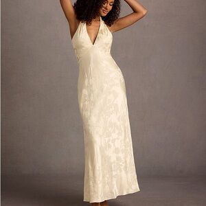 Azazie Size 12 Cream Halter Dress